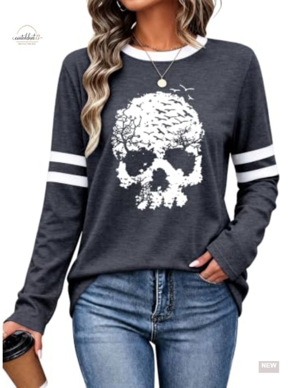 Women Long Sleeve Halloween Print Crewneck Tee Casual Fall Top